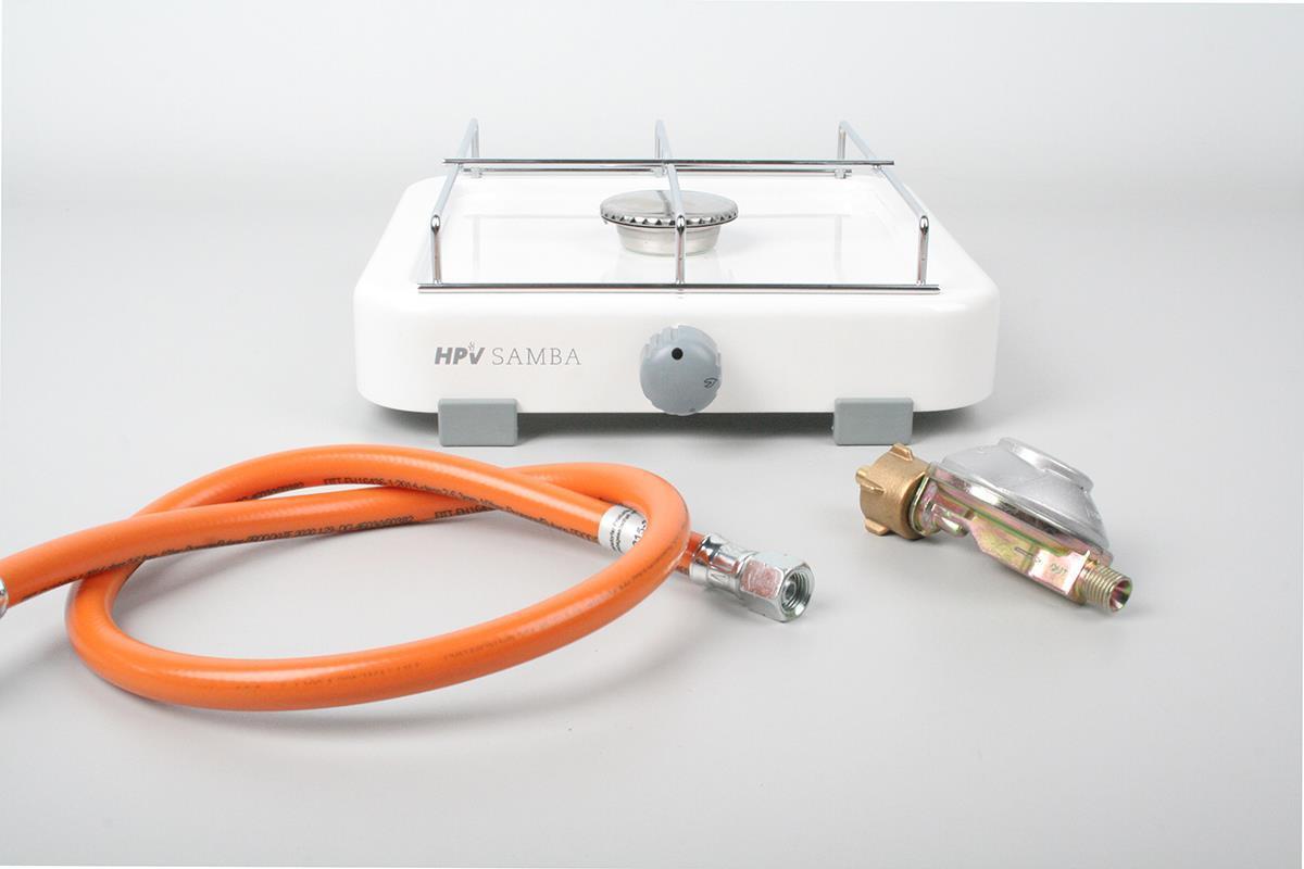 HPV Samba Weiß Zündsicherung 50 mbar Campingkocher 1 Flammig Schlauch & Regler