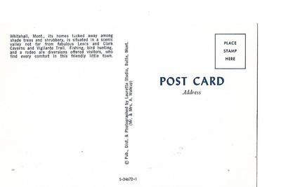 WHITEHALL, MONTANA, BUSINESS DISTRICT,OLD STYLE CARDS, 1960'S,POST CARD.