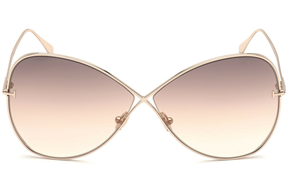 Pre-owned Tom Ford Ft 0842 Nickie 28f Rose Gold/brown Gradient 66 Mm Tf 842