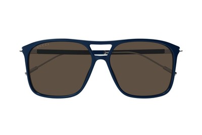 Pre-owned Gucci Gg1270s-003 Blue Ruthenium Brown Sunglasses