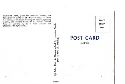 DRUMMOND  MONTANA, HIGHWAY 10,OLD STYLE CARS,1960'S,POST CARD.