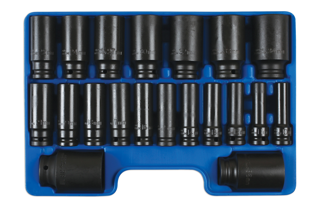 DEEP AIR IMPACT SOCKET SET 20pce 1/2 DRIVE 12Point Double Cut Socket