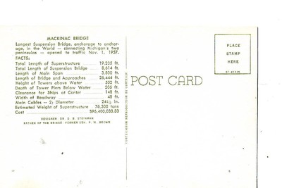 MACINAC BRIDGE, LONGEST SUSPENSION BRIDGE IN THE WORLD, MICHIGAN 1950'S?