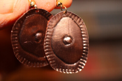 Copper Embossed Roman Style Earrings by E.J. Gold