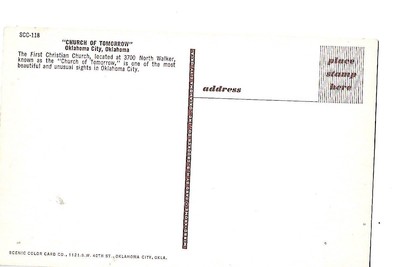 CHURCH OF TOMORROW,OKLAHOMA CITY,  OKLAHOMA,1960'S POST CARD.