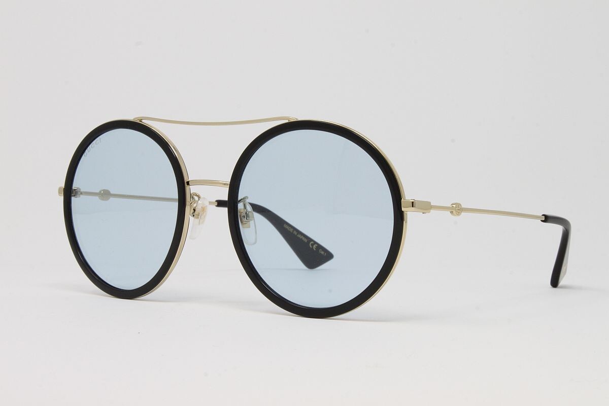 Pre-owned Gucci Round Women's Sunglasses Gg0061s-009 Gold 56mm Blue Lens