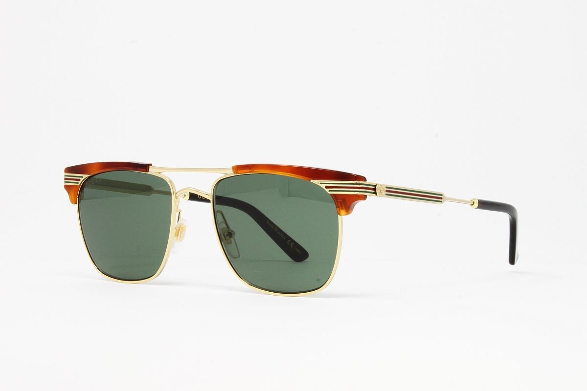 Pre-owned Gucci Unisex Sunglasses Gg0287s 004 Havana Gold 52mm Green Lens