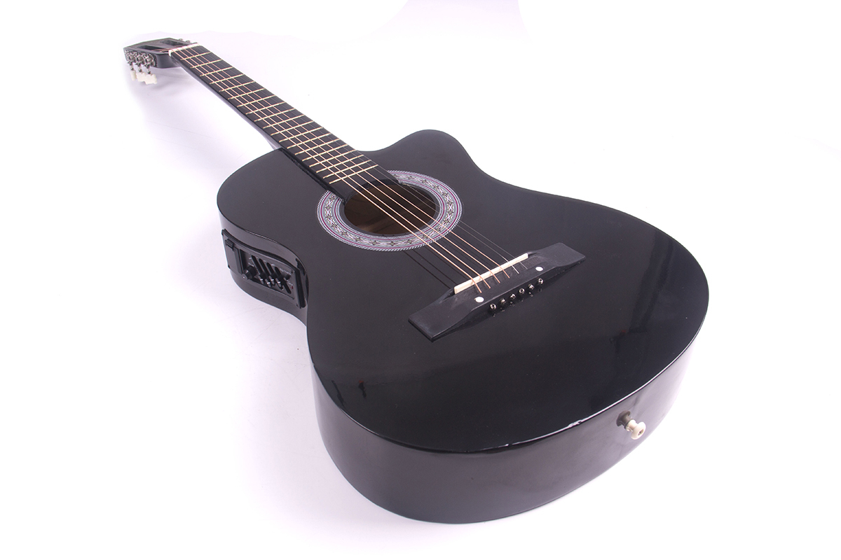 ::38" Acoustic Guitar Bundle Instrument Design With Guitar Case, Strap  Black New