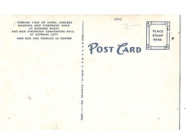 HOTEL CHELSEA, ATLANTIC CITY, NEW JERSEY, 1940'S LINEN POST CARD