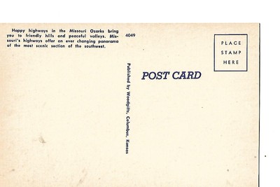 A BEAUTIFUL SPOT ALONG ON OF MISSOURI'S HIGHWAYS IN THE OZARKS, 1940'S