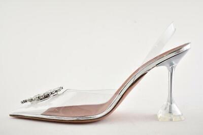 Pre-owned Amina Muaddi Begum Glass Pvc Crystal Transparent Slingback Sandal Heel Pump 38.5 In Clear