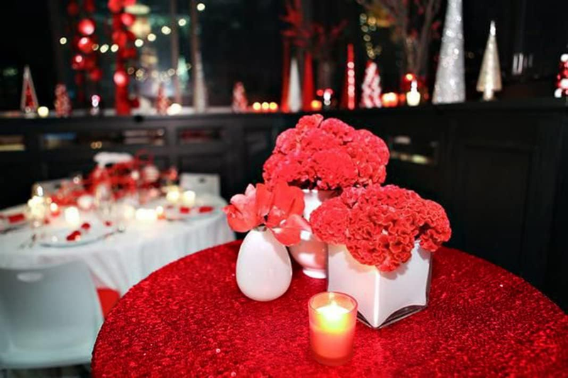 Sequin Tablecloth Red 48" round Table Overlay Glitter Table Cover Sparkly Elegan