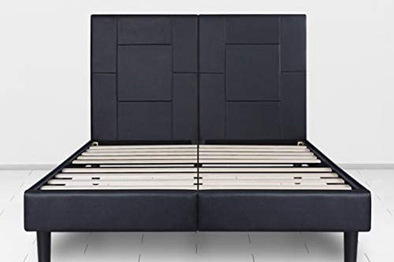 SLEEPLACE 14 Inch Dura Metal Faux Leather Wood Folding Full Platform Bed Frame/