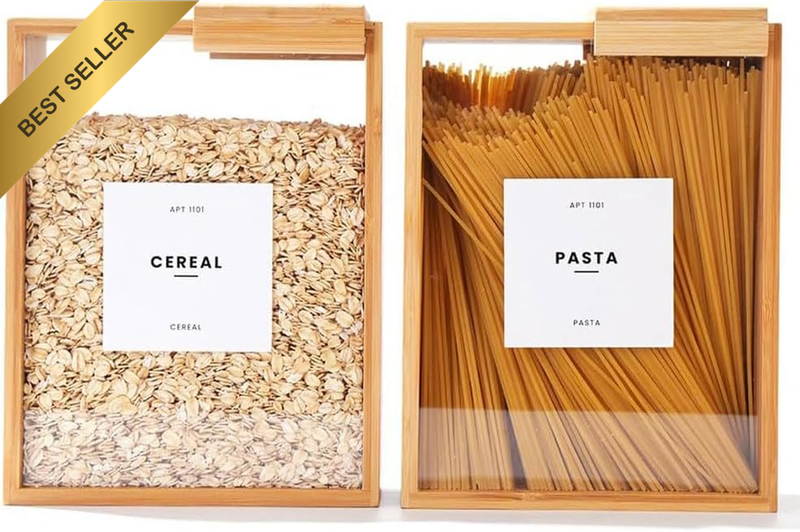2 Pack Bamboo Cereal Dispensers with Sliding Lids – User-Friendly Kitchen Contai