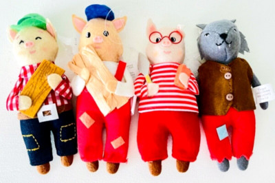 Target Wondershop The Three Little Pigs Big & Bad Wolf 4 Fabric Ornaments New