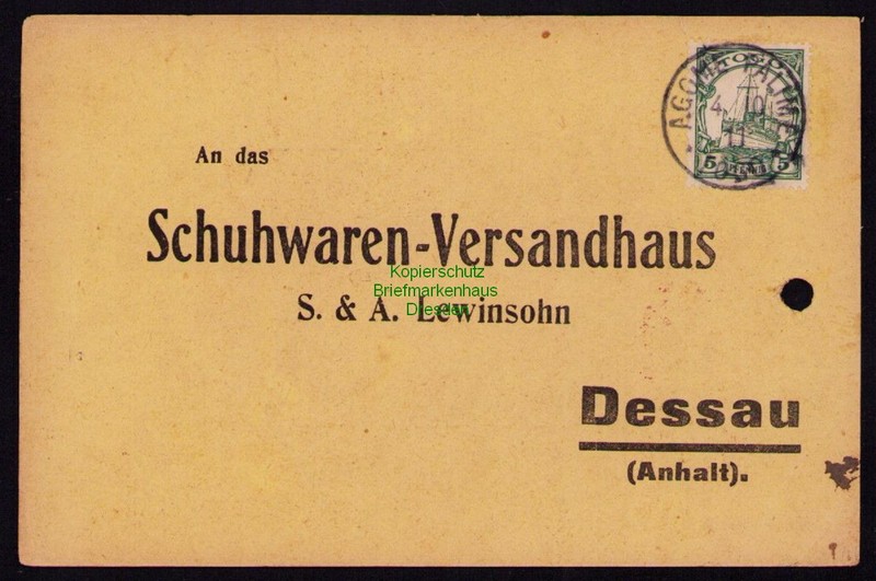 B18529 Togo Agome Palime 1911  Postkarte Bestellkarte An Schuhwaren Dessau