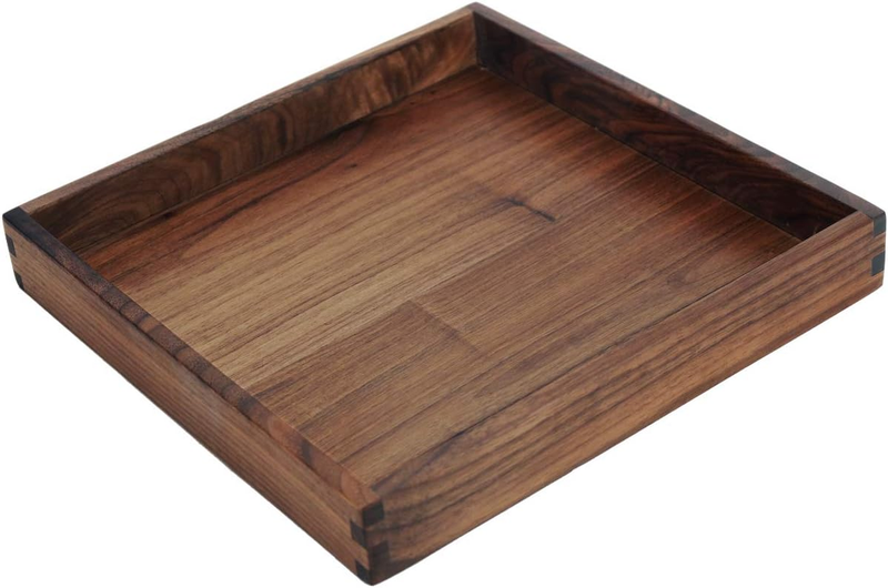 12 X 12 Inches Small Square Black Walnut Wood Ottoman Tray, Serve Tea, Coffee or