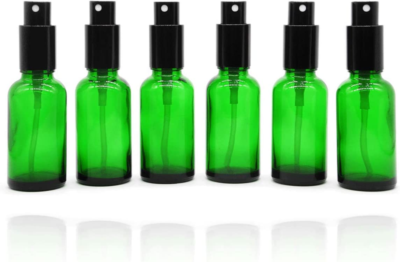Green Glass Spray Bottles 1Oz, with Small Fine Mist Spray, Metal Cap, Refillable
