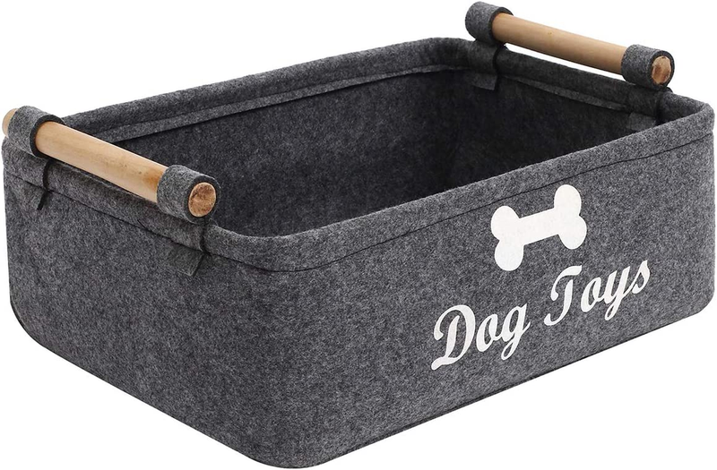 Geyecete Dog Toys Storage Bins - with Wooden Handle,Decorative Basket Rectangula