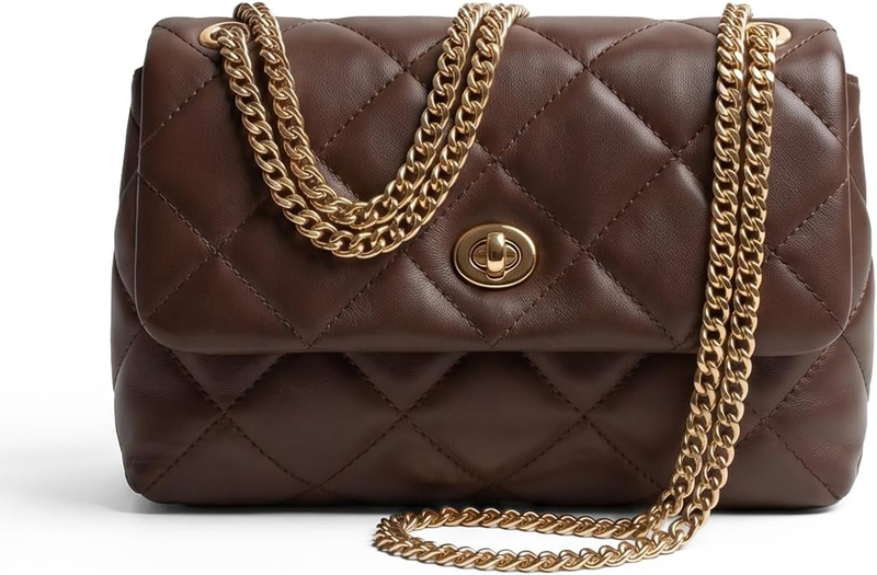 Quilted Crossbody Bags for Women - Shoulder Bag with Chain Purse Strap - Small Trendy Soft PU Vegan Leather