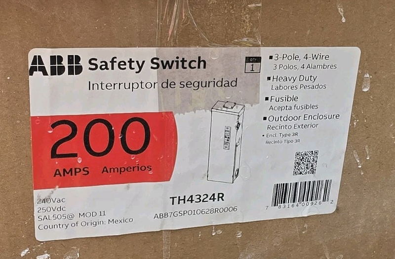 GE ABB TH4324R Heavy Duty Fusible Safety Switch 3P 200A 240V 3R Outdoor Encl New