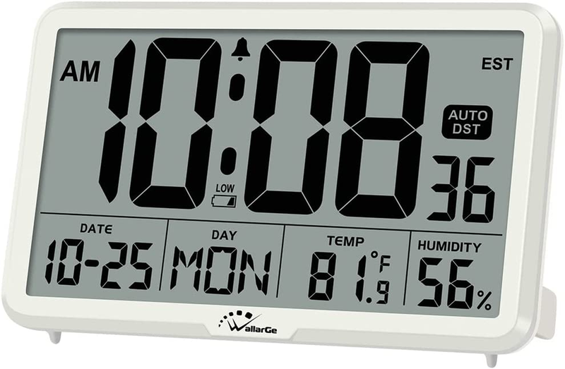 Digital Wall Clock Battery Operated Temperature Humidity and Date Large Display