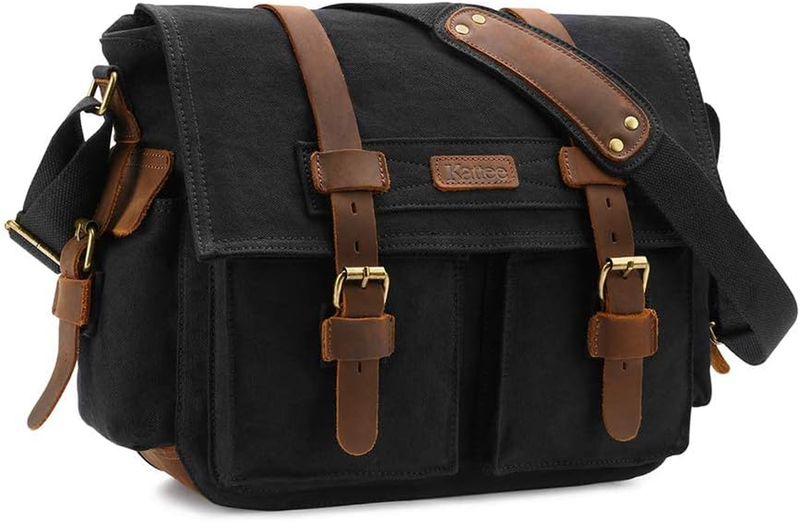 Leather Canvas Camera Bag Vintage DSLR SLR Messenger Shoulder Bag Black