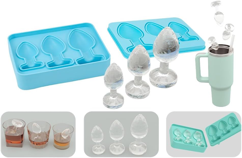 Blue Ice Cube Mold Tray, 3D Geometric Silicone Ice Cube Novelty DIY with Lid Hom