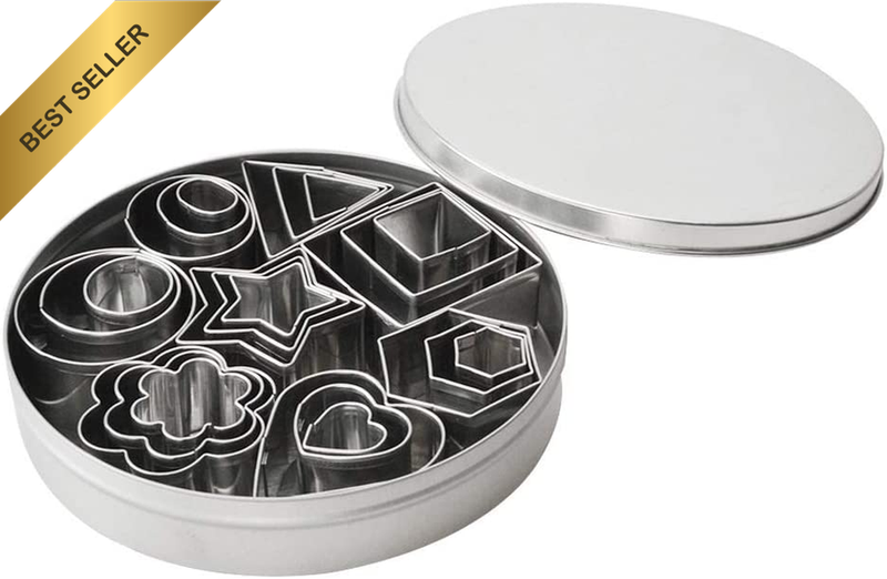 24-Piece Stainless Steel Mini Geometric Shaped Cookie Biscuit Cutter Set Square