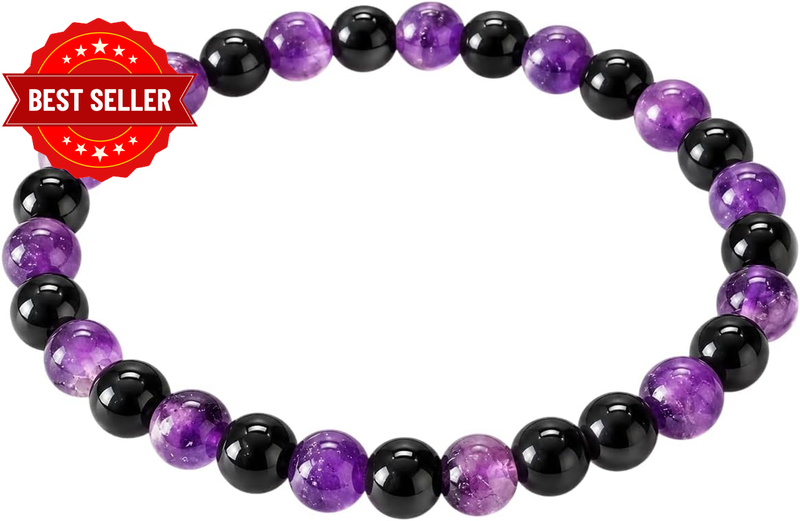 Crystal Miracle Beautiful Black Obsidian Amethyst Beaded Stretch Bracelet Crysta
