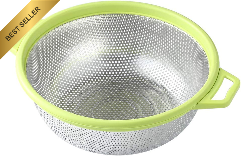 Stainless Steel Colander with Handle and Legs, Large Metal Green Strainer for Pa