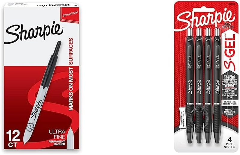 SHARPIE 1735790 Retractable Permanent Markers, Ultra Fine Point, Black, 12 Count