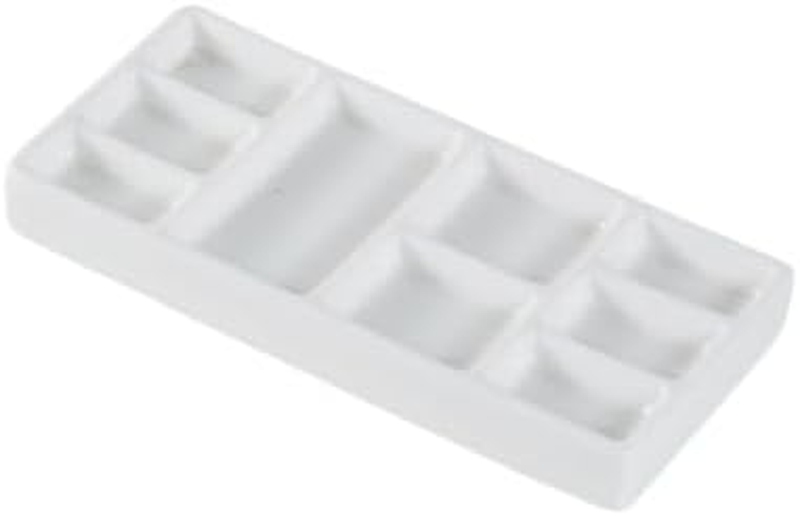 9-Well Ceramic Artist Paint Palette with Brush Holders, Porcelain Mixing Tray fo