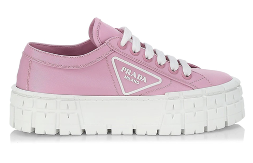 Pre-owned Prada Pink Nylon White Platform Lug Sole Lace Flat Low Top Trainer Sneaker 37.5