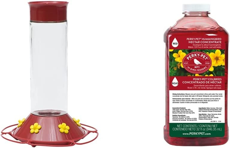 Perky-Pet 209B Our Best Glass Hummingbird Feeder, Red, 30 OZ & 100056728 238 Hum