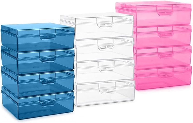 12 Pack Shallow Craft Storage Boxes with Lid, Clear Square Plastic Containers, O