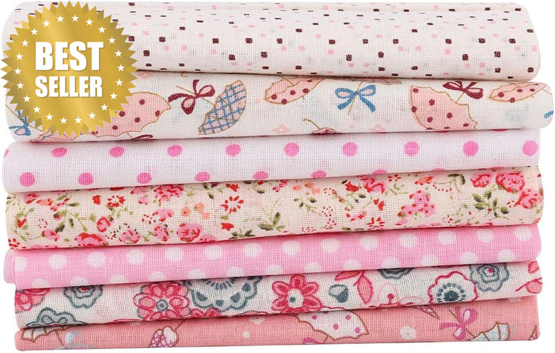 7Pcs Pink Flowers Pre Cut Fabric Squares 100% Cotton Quilting Sewing DIY Craft P