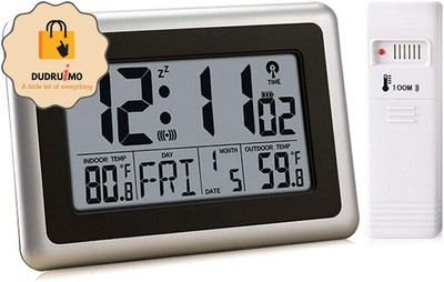 Atomic Digital Clock with Indoor Outdoor Temperature, 9 Inch Wall & Desk Alarm C