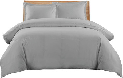 8PC Heavyweight Flannel Bed in a Bag -King Size- Solid Grey (Duvet Cover Set wit