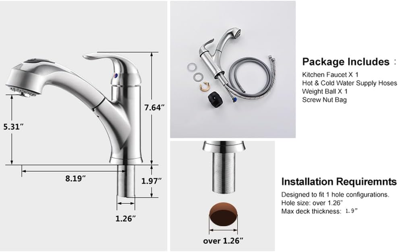 Kitchen Faucet with Sprayer, Brushed Nickel Kitchen Sink Faucet with Pull Out Sp