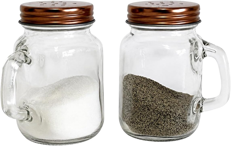 Mason Jar Salt and Pepper Shakers Set 4 Oz Glass Shakers with Handles Copper-Ton