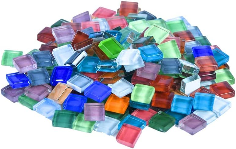 AITINIA 350 Pieces Cathedral Glass Mosaic Tiles for Crafts, Colorful Stained Gla