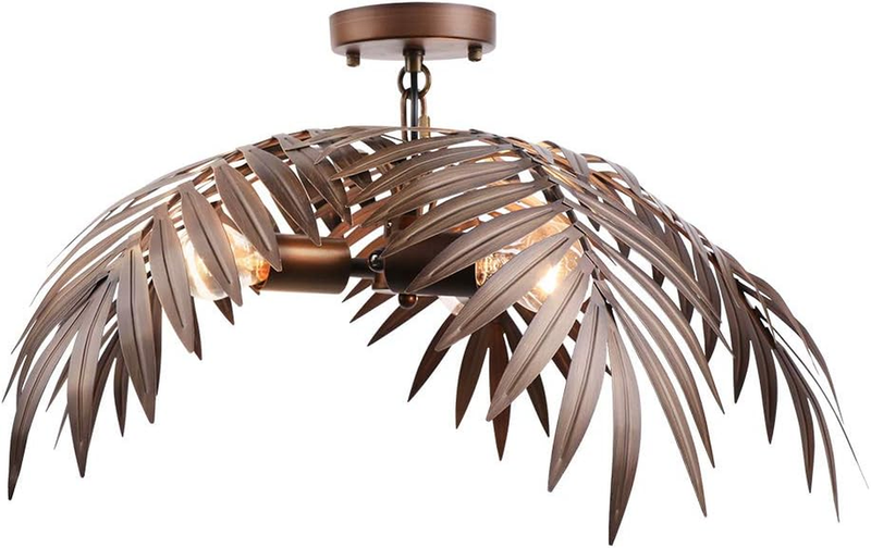 3-Light Vintage Tropical Coconut Leaves Ceiling Light | Rustic Fixtures for Living Room Dining Room Bedroom