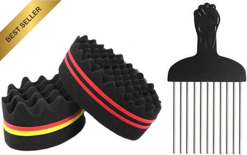 Big Holes Hair Twist Sponge Brush, 2Pcs Dreadlock Defining Waving Styling Comb,