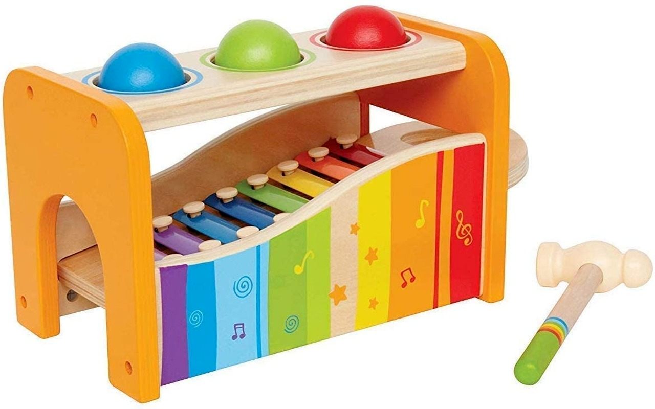 Hape E0305 - Xylophon und Hammerspiel, Klopfbank, aus Holz, ab 12 Monate