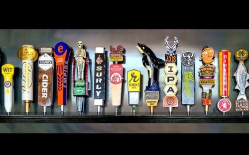 14 BEER TAP HANDLE DISPLAY WALL MOUNTED BLACK FINISH INCLUDES BRACKETS