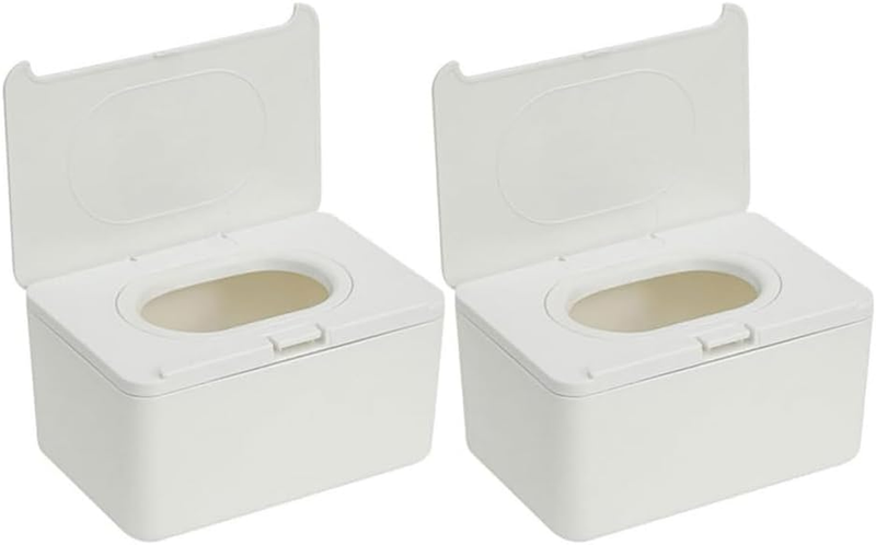 2Pcs White Plastic Wipes Container Compact Portable Holder | Refillable