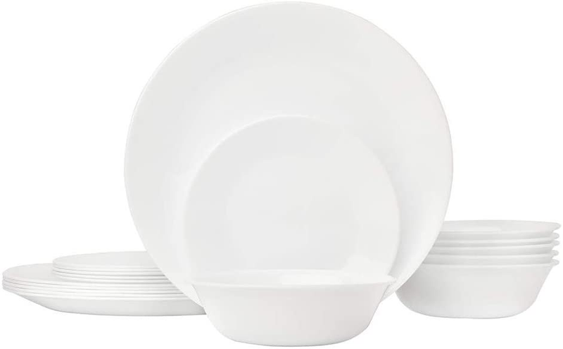 Corelle Livingware 18-Piece Dinnerware Set, Winter Frost White, Service for 6
