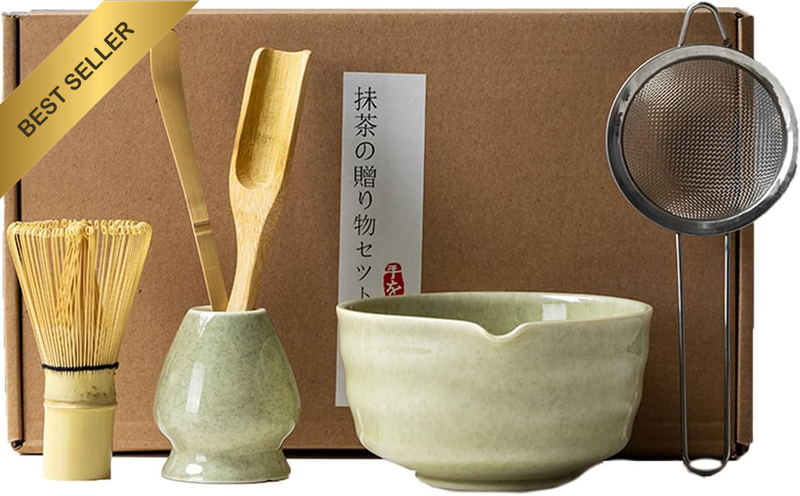 Matcha Set, 6Pcs Matcha Kit Set Includes Bowl with Spout, Bamboo Matcha Whisk an