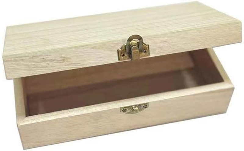 Unfinished Wooden Box 8X4X2.3 Inch Storage With Hinge Lid DIY Gift Jewelry Cigar